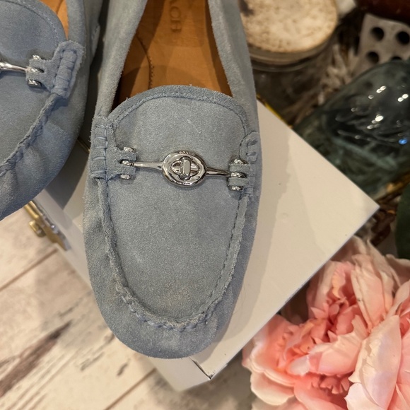 Coach ARLENE SUEDE Leather HORSE BIT Driving LOAFER Moccasin Light BLUE 9/39 - Picture 6 of 11